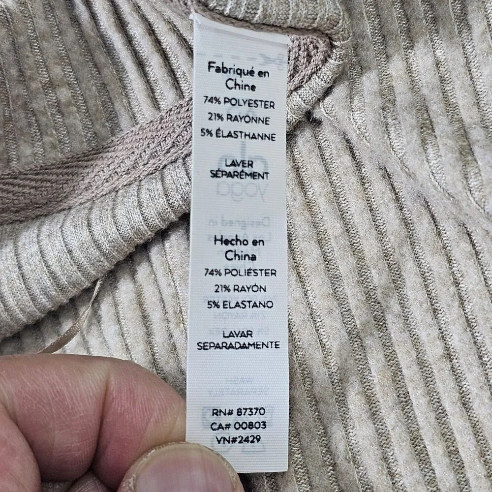 Alo Yoga Muse V-Neck Pullover Ribbed Cropped XS Tan Slouchy Boxy Athleisure